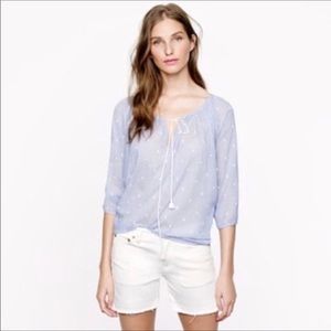 J CREW LIGHT CHAMBRAY POPOVER TOP